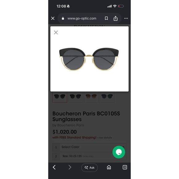 Boucheron Paris BC0105S Women’s Cat Eye Sunglasses Black/Gold Gray UV400 Case main image 9